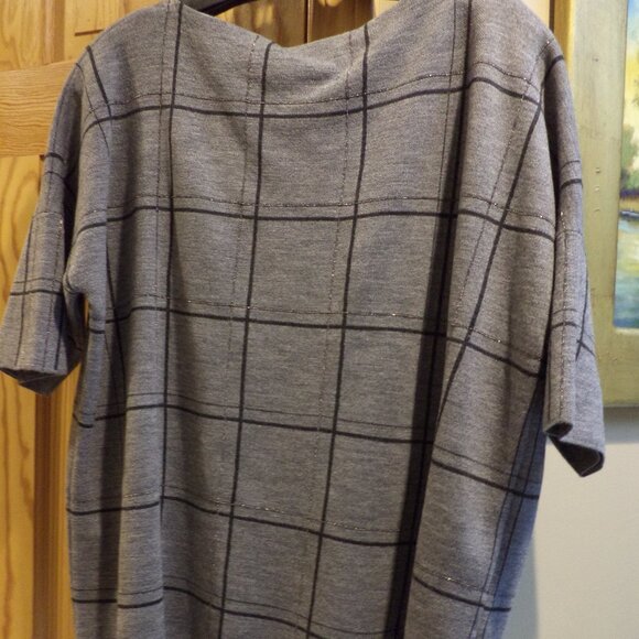 LAFAYETTE 148 New York Sweater Grey Black Window Pane-Short Sleeve-M/L - NEW $59 - Picture 3 of 12